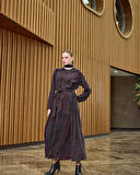 Misswhence Desenli Cupro Elbise 38829 bordo