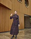 Misswhence Desenli Cupro Elbise 38829 bordo