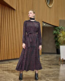 Misswhence Desenli Cupro Elbise 38829 bordo