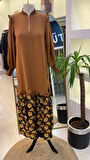 İNVEE FİRFİR DETAYLİ ÇİÇEK DESENLİ ELBİSE 6653  KAHVE