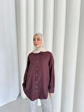 merwish Düğme Keten Gömlek-Bordo 1362