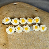 Uretti - Hülya 6683 5602 El Yapımı Polimer Kil Beyaz Papatya Çiçeği Tasarımlı 2'li Yan Saç Tokası / 6,5 Cm