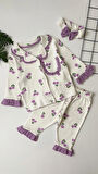 Lale desenli %100 Pamuk kız bebek pijama takımı