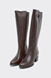 Hakiki Deri Fermuarlı Kadın Çizme