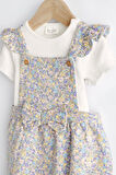 Next Baby % 100 Pamuklu Krem Mavi Ditsy Çiçek Desenli Fiyonklu Kısa Kollu Salopet Body Zıbın Set