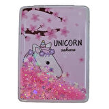 El Aynası - "Unicorn Sakura" Yazılı Katlanır Dikdörtgen Makyaj Aynası - Cep, Çanta Aynası