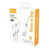 3ü1 arada USB Kablo. Şarj Kablosu, Çoklu Sarj Kablosu 3 Uçlu Iphone, Samsung, Type-c Uyumlu