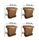 4 Adet Yüksek Kalite Plastik 72 Litre Kare Büyük Boy Bahçe Balkon Salon Çiçek Yada Ağaç Saksı 53*53*49 cm Tabaklı 