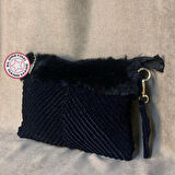 Uretti - Meryem 7194 - El Örgüsü Süet İp Tığ İşi Clutch Çanta