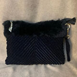 Uretti - Meryem 7194 - El Örgüsü Süet İp Tığ İşi Clutch Çanta