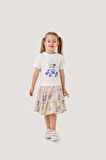 Kız Çocuk Pamuklu T-Shirt Keten Etekli Yazlık Takım 6-9 Yaş