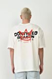 Unisex Baskılı Bisiklet Yaka Oversize T-Shirt - Beyaz