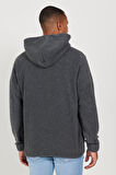 Erkek Antrasit-melanj Standart Fit Normal Kesim Kapüşonlu Polar Sweatshirt Ceket