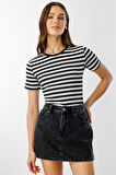 Kadın Çizgili Kısa Kollu T-shirt ÇİZGİLİ-t-shirt