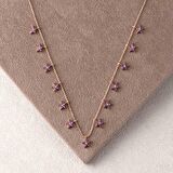 Zirkon Taşlı Pırlanta Montür Rose Altın Kaplama Sallantılı Yıldız Gümüş Kolye