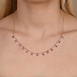 Zirkon Taşlı Pırlanta Montür Rose Altın Kaplama Sallantılı Yıldız Gümüş Kolye