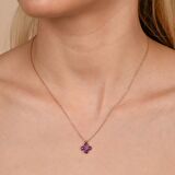 Coşar silver-Kırmızı Taşlı Rose Altın Kaplama Gümüş Yonca Sembollü Kolye