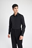 DeFacto Slim Fit Dar Kesim İtalyan Yaka Non Iron Ütü Gerektirmeyen Uzun Kollu Gömlek A7803AX24SPBK27