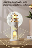 Sevimli Ay Projeksiyonlu Deniz Feneri Lambası Bluetooth Hoparlörlü 3 Kademeli Kısılabilir Kablosuz Masa Lambası