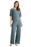 Penye Mood Kadın Mavi Pijama Takım 9529