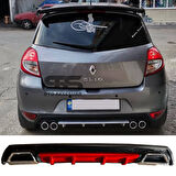 Renault Clio 3 Difüzör Arka Tampon Eki 2 Egzoz Çıkışlı Kırmızı Lüx Tip