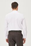 Erkek Beyaz Ütü Gerektirmeyen Non-iron Slim Fit Dar Kesim %100 Pamuk Armürlü Gömlek