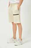 Erkek Fermuar Detaylı Şort Ekru