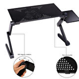 Monozone  Ayarlı Laptop Macbook Notebook Güncel Yükseltici Tutucu Siyah Mouse Padli Çift Fanlı Laptop Sehpası Fonksiyonel Portatif Katlanabilir Ofis Ev Ergonomik Taşınabilir 