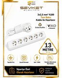 Viko 6'lı Grup Priz 13 Metre Beyaz 3x2,5 Mm Kalın Kablolu Uzatma Kablosu