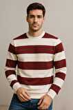 Çizgili Bisiklet Yaka Sweatshirt Yumuşak Pamuklu Kumaş Rahat Casual Kombinler İçin Modern Stil