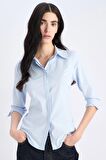 Fitted Basic Düz Bengalin Uzun Kollu Gömlek