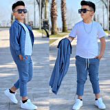 MODAVALS KOL KATLAMALI KETEN GÖMLEK & BELİ LASTİKLİ KETEN PANTOLON & PAMUKLU TSHIRT & ZİNCİR AKSESUAR 4LÜ KETEN ERKEK ÇOCUK TAKIM