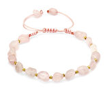 Makrome Örgülü Naturel Kesim Pembe Kuvars Doğaltaş Kadın Bileklik