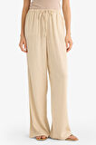 Wide Leg Çift Cepli Beli Lastikli Standart Boy Keten Karışımlı Pantolon