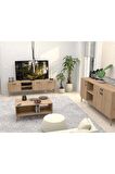 Mezza SET 1587-2076-1626 EXXEN (AHŞAP AYAKLI) TV ÜNİTESİ - ORTA SEHPA - KONSOL SETİ SEPET RENGİ