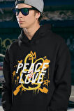Peace Love Yazılı Unisex Oversize Hoodie