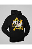 Peace Love Yazılı Unisex Oversize Hoodie