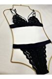 Siyah Velvet Aura Dantelli Sütyen Külot Takımı