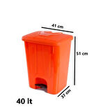 Omnipazar SY-4255 40 lt Köşeli Pedallı Plastik Çöp Kovası (İç Kovasız) Turuncu