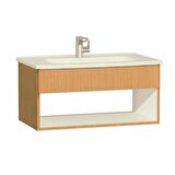 D-light 110cm Otel Unit Banyo Lavabo Dolabı - Doğal Meşe Dolap (Lavabo Dahildir)