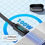 Valkyrie Essager Type-C to USB  Data Hızlı Şarj Kablosu Dijital Ekran ES-X28U 7A 100W 480Mbps %100 Orjinal 2 METRE