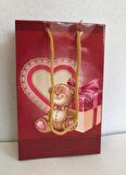 KARTON ÇANTA KALP AYICIK TEMALI 11CM X 17CM - 1 ADET