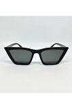Cat Eye Siyah Çekik Güneş Gözlüğü Unisex Retro Model Kılıf Ve Bez Hediyeli