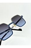 Vintage Kare Köşeli Metal Güneş Gözlüğü Lacivert Metal Unisex Kadın Erkek