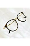 Leopar Desenli Gold Metal Mavi Işık Korumalı Bilgisayar Gözlüğü Optik Cam Uyumlu