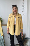 Oversize Başak Nakış Desen Sarı Gabardin Gömlek