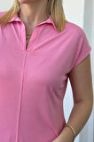 Polo Yaka Kolsuz Cepli Pembe Diz Boy Modal Elbise
