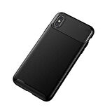 iPhone XS Max Kılıf Karbon Desenli Esnek Yüksek Kaliteli Meteryalden Üretilmiş Silikon Kapak RYC/Negro