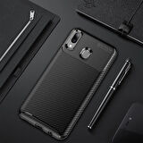 Samsung Galaxy M20 Kılıf Karbon Desenli Esnek Yüksek Kaliteli Meteryalden Üretilmiş Silikon Kapak RYC/Negro