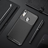 Huawei Y6S 2019 Kılıf Karbon Desenli Esnek Yüksek Kaliteli Meteryalden Üretilmiş Silikon Kapak RYC/Negro